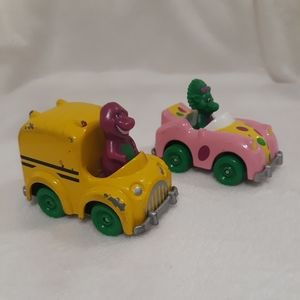 Lot of 2 Barney the Purple Dinosaur Figure & Baby Bop in Diecast Car Lyons Group